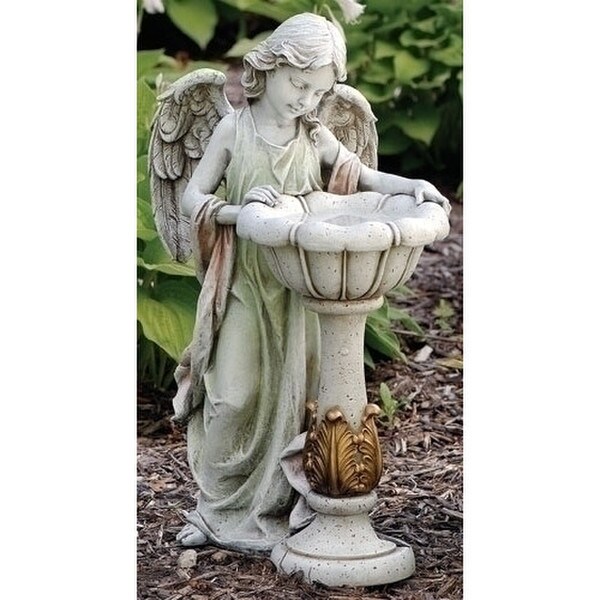 Angel With Solar Power Light Birdbath Statue